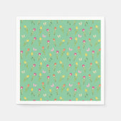 チューリップ＆バタフライ グリーンパターン ブライダルシャワー スタンダードカクテルナプキン (正面)