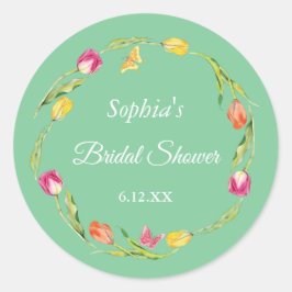 チューリップ＆バタフライ グリーン ブライダルシャワー ラウンドシール