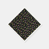 チューリップ＆バタフライ ブラックパターン ブライダルシャワー スタンダードカクテルナプキン (角)