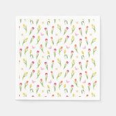 チューリップ＆バタフライ ホワイトパターン ブライダルシャワー スタンダードカクテルナプキン (正面)