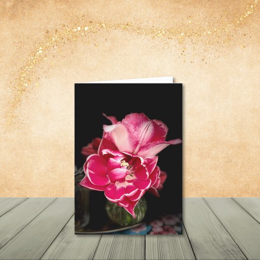 チューリップ、ピンクと白のクローズアップ、ノートカード サンキューカード