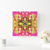 チューリップ – フラクタルアートの色付きチューリップ –  スクエア壁時計 (ホーム)