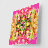 チューリップ – フラクタルアートの色付きチューリップ –  スクエア壁時計 (傾斜)