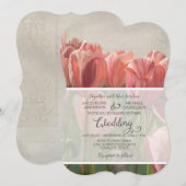 チューリップ フラワル モダン スプリング ウェディング ウッド ラスティック 招待状 (正面/裏面)