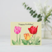 チューリップ, 和風木版画 , 誕生日おめでとう ポストカード (スタンド正面)