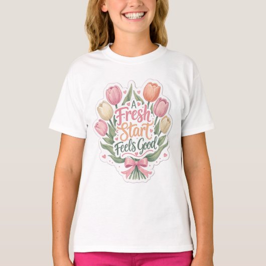 チューリップ：新しいスタートは気持ちいい Tシャツ (正面)