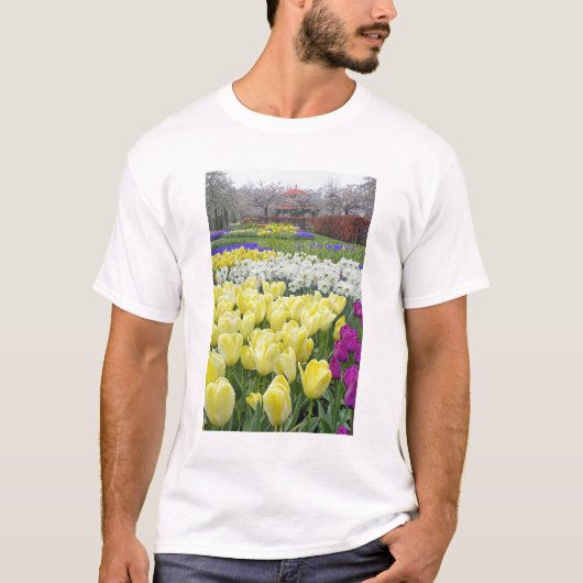 チューリップ、水仙、ムスカリの花 Tシャツ (正面)