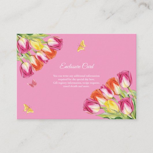 チューリップ&蝶ピンクブライダルシャワー エンクロージャーカード (正面)