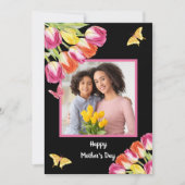 チューリップ&蝶ブラックフォトマザーズデイ カード (正面)