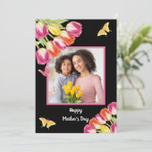 チューリップ&蝶ブラックフォトマザーズデイ カード (スタンド正面)