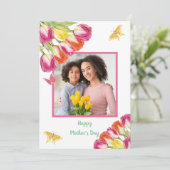 チューリップ&蝶ホワイト写真母の日 カード (スタンド正面)