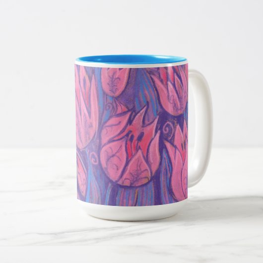 チューリファンキーップ春の花フローラパステル絵画ズ ツートーンマグカップ (正面右)