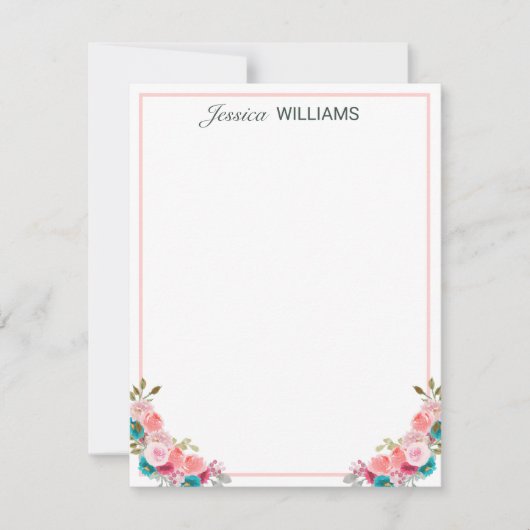 チューリフェミニンップフローラ水色パーソナライズされた ノートカード (正面)