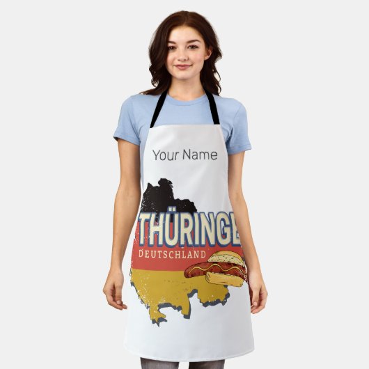 チューリンギアドイツレトロ連邦州地図ヴィンテージ エプロン (着用した状態)