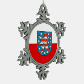 チューリンゲン州旗スノーフレークペータークリスマスオルナム スノーフレークピューターオーナメント (左)