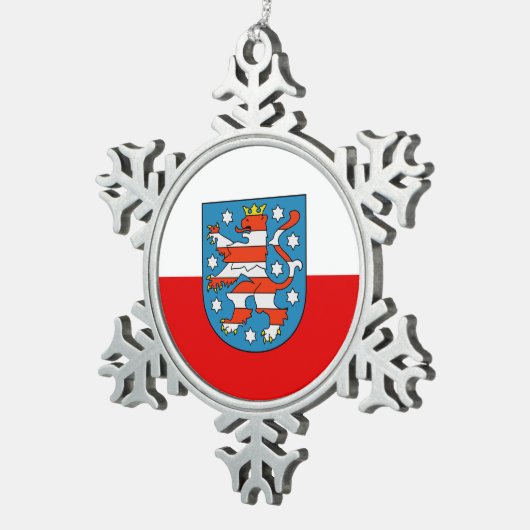 チューリンゲン州旗スノーフレークペータークリスマスオルナム スノーフレークピューターオーナメント (右)