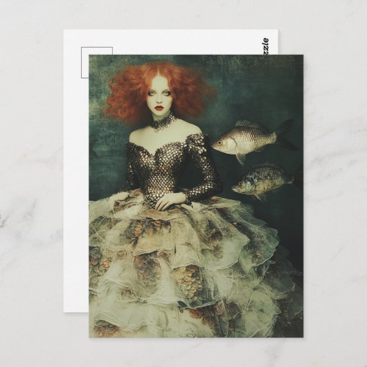 チュールと魚鱗のドレスを着たファンタジー ポストカード (正面/裏面)