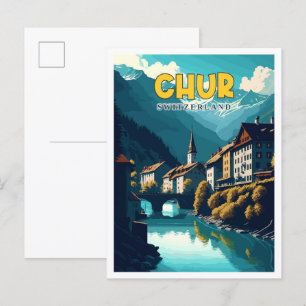 チュールスイスヴィンテージ旅行イラストレーション ポストカード