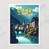 チュールスイスヴィンテージ旅行イラストレーション ポストカード (正面)