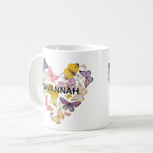 チョイお洒落ラブハートフェイクグリッター名 コーヒーマグカップ (正面左)