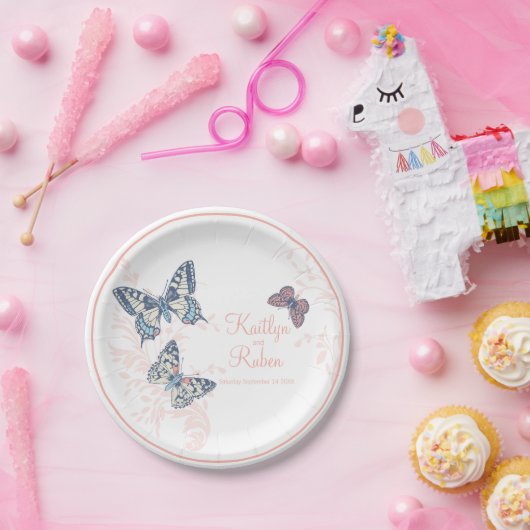 チョウの珊瑚白結婚画 ペーパープレート (パーティー)