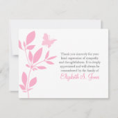 チョウの葬儀ありがとうノートカードピンク サンキューカード (正面)