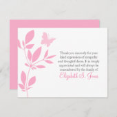 チョウの葬儀ありがとうノートカードピンク サンキューカード (正面/裏面)