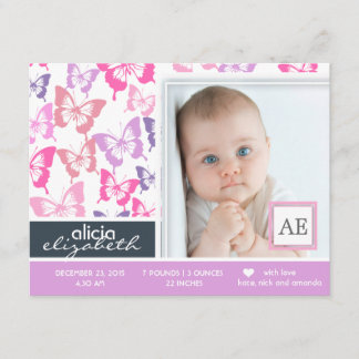 チョウの赤ちゃん少女写真出産の告知 案内状