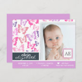 チョウの赤ちゃん少女写真出産の告知 案内状 (正面/裏面)