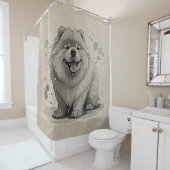 チョウは漫画の子犬のポーズブラウンを育てる シャワーカーテン (インサイチュ)