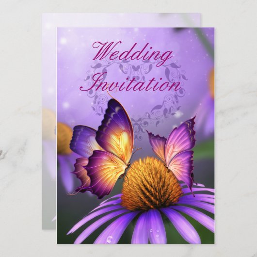 チョウオンパープルデイジー結婚式招待状 招待状 (正面/裏面)