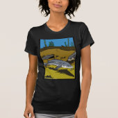チョウザメのぬりえと鱗板 - 女性用Tシャツ Tシャツ (正面)