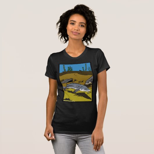 チョウザメのぬりえと鱗板 - 女性用Tシャツ Tシャツ (正面フル)