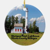 チョウザメポイント灯台ミシガン州 セラミックオーナメント (裏面)