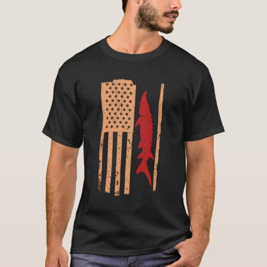 チョウザメレトロUsa国旗 Tシャツ (正面)