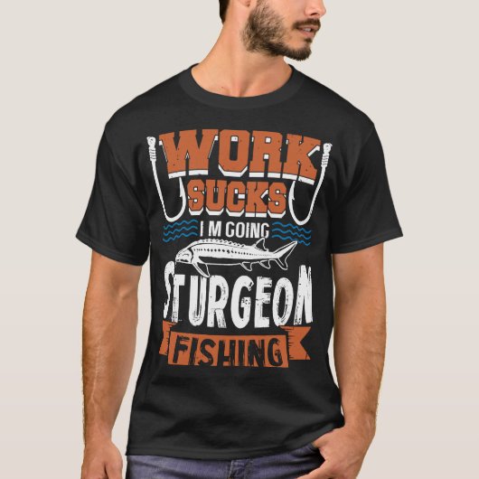 チョウザメ魚釣り木製サインワーク最低ズ Tシャツ (正面)