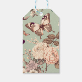 チョウチョと花のωερυライトグリーンの装飾 ギフトタグ