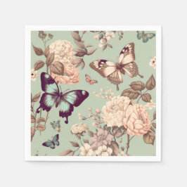 チョウチョと花のωερυライトグリーンの装飾 スタンダードカクテルナプキン
