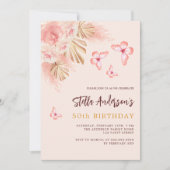 チョウチョウのスギピンクのバラの金ゴールド 招待状 (正面)