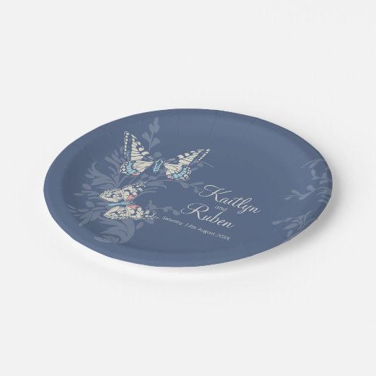 チョウチョウ青いサンゴアイボリーアート結婚ズ ペーパープレート (アングル)