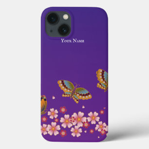チョウ日本の桜の花パーソナライズされた々 iPhone 13ケース