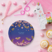 チョウ桜ブルーパーソナライズされた ペーパープレート (パーティー)