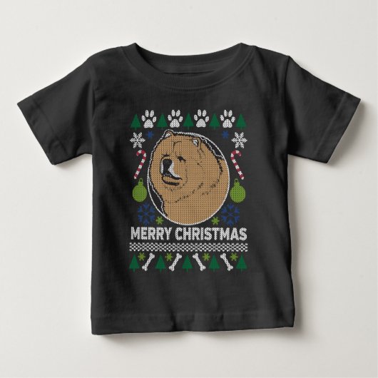 チョウ犬が醜いクリスマスセーターを育てる ベビーTシャツ (正面)