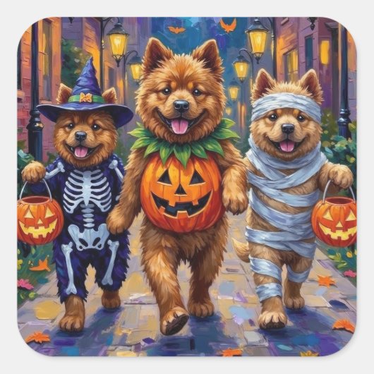 チョウ犬のトリックまたは治療ハロウィーンの衣装 スクエアシール (正面)