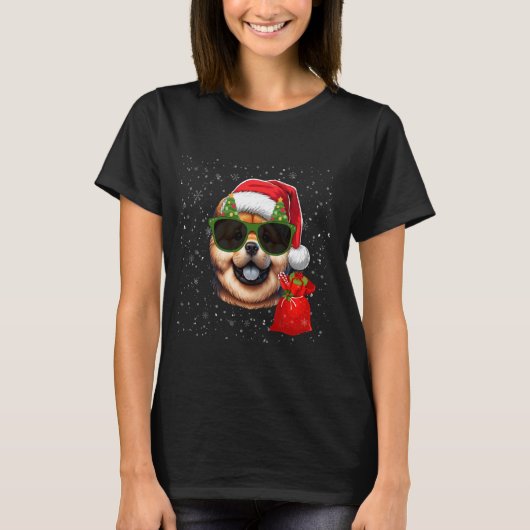 チョウ犬の恋人の男性の女性の子供のクリスマス Tシャツ (正面)