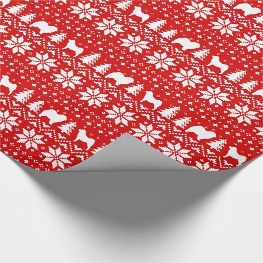 チョウ犬シルエット赤クリスマスパターン ラッピングペーパー (角)