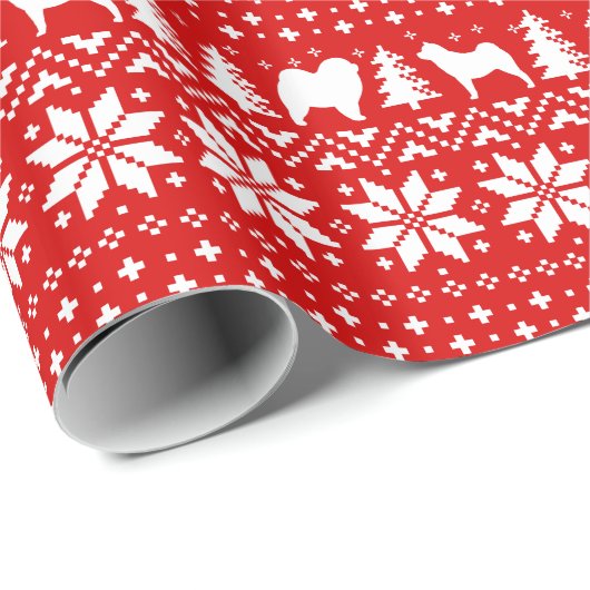 チョウ犬シルエット赤クリスマスパターン ラッピングペーパー (ロールコーナー)