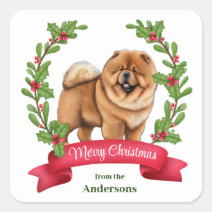 チョウ犬ホリーバナークリスマス スクエアシール