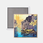 チョウ興華蘇州風景川サンセット絵画ズ マグネット (正面/裏面)