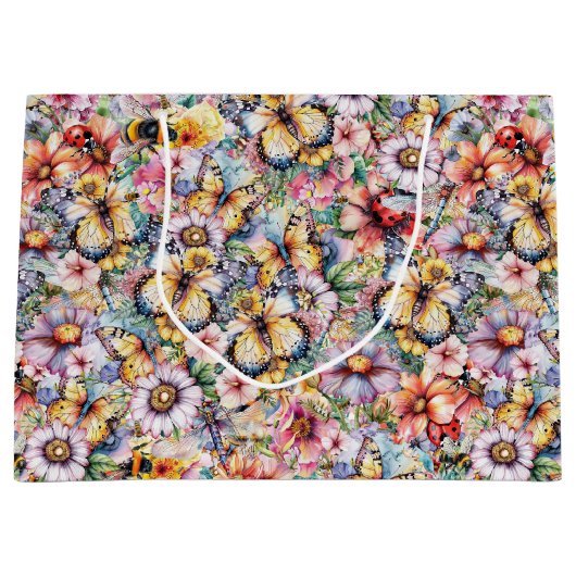 チョウ、トンボ、テンサイ、ミツバチ ラージペーパーバッグ (正面)